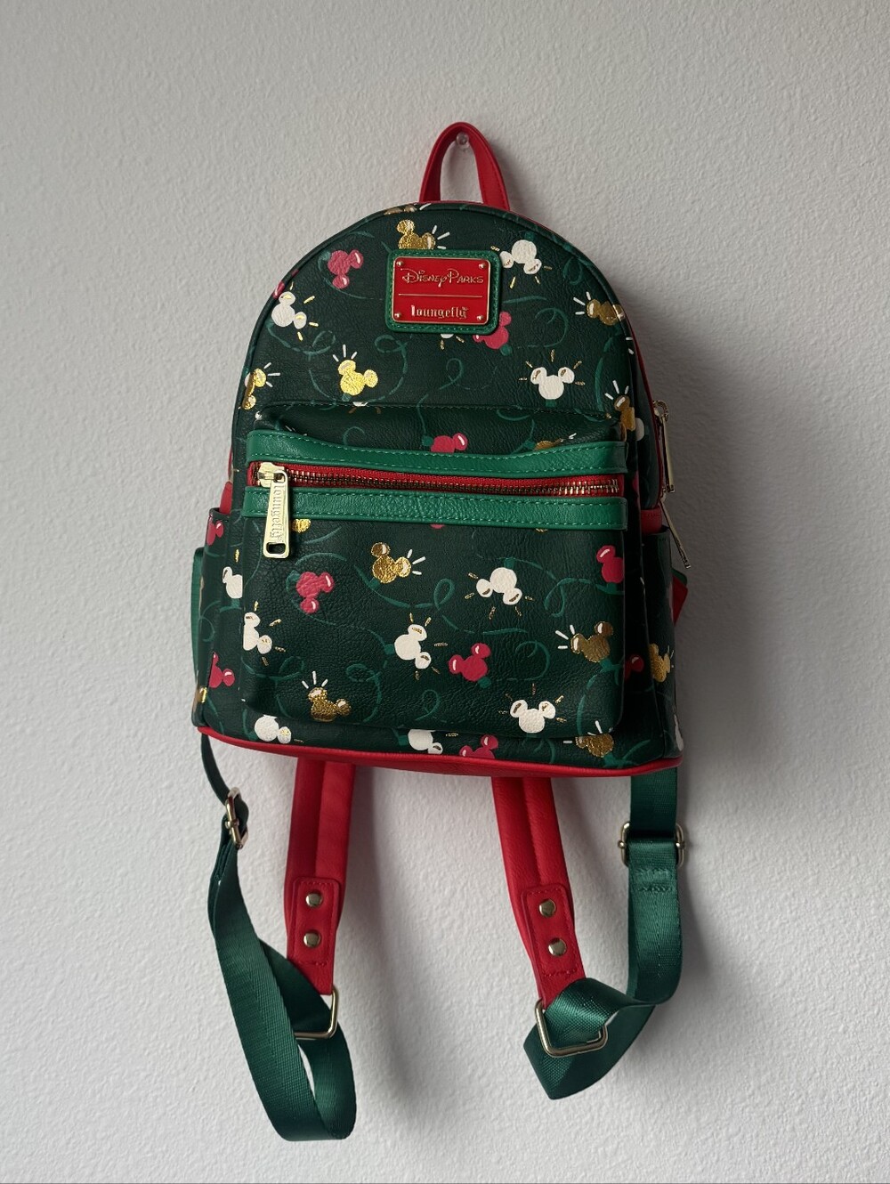 Loungefly Green Holiday Mickey Mini Backpack with Red Accents